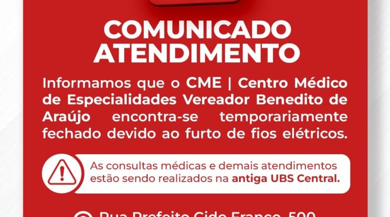 Prefeitura de Rio Grande da Serra transfere temporariamente atendimentos do Centro Médico e de Especialidades