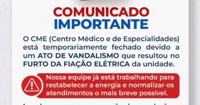 Ato de vandalismo interrompe temporariamente atendimentos no Centro Médico e de Especialidades Vereador Benedito Rodrigues de Araújo