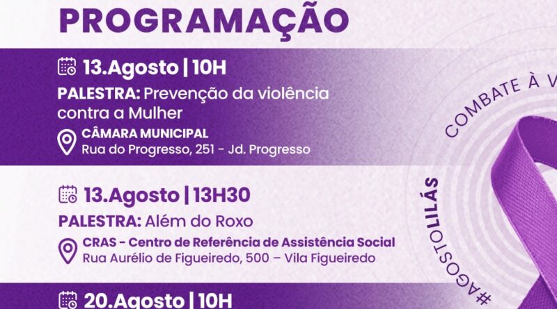 Rio Grande da Serra promove série de palestras e caminhada para a proteção à mulher durante o Agosto Lilás
