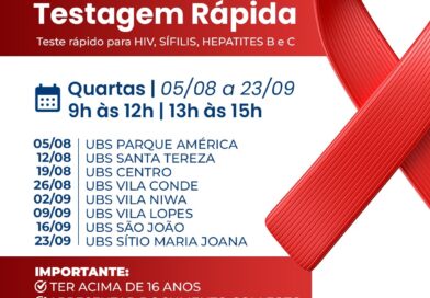 Rio Grande da Serra realiza Mutirão de Testagem Rápida para HIV, sífilis e hepatites B e C a partir de 5 de agosto